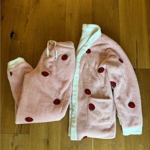 Kids Pink Strawberry Fleece Pajama Set